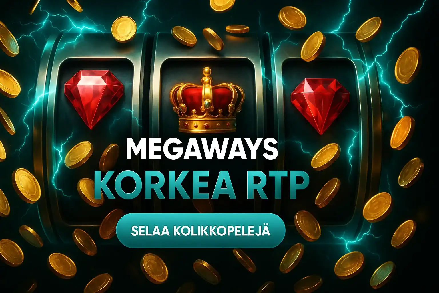 Fotorealistinen suomalainen kasinobanneri, Megaways ja korkea RTP, kolikkopelit CTA