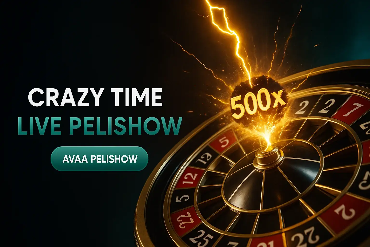Fotorealistinen live-kasinobanneri, Lightning Roulette, salama osuu numeroon 7, 500x