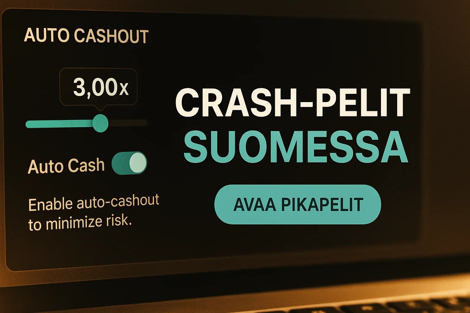 Suomalainen crash-pelien banneri, auto-cashout x3.00 ja CTA-painike